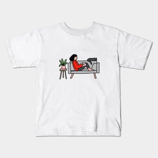 Girl Sketching With Cat Kids T-Shirt